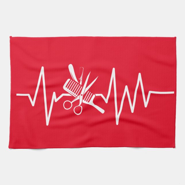 Haarstylist - Barberschere Comb Heartbeat Kitch Geschirrtuch (Horizontal)
