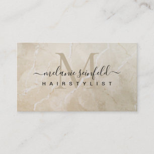 Haarstylist Beige Marble Beauty Salon Monogram Visitenkarte