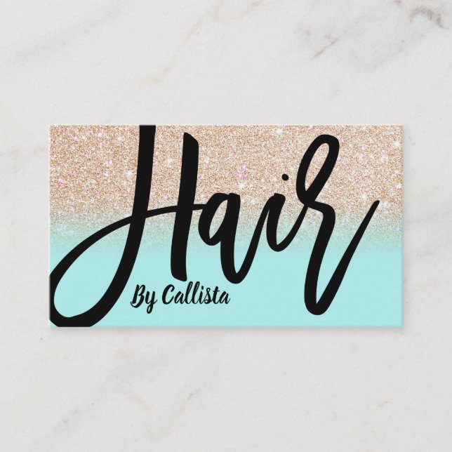 Haarstylist Minze Gold Glitzer Typografie Visitenkarte (Vorderseite)