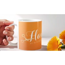 Haarstylistin Makeup Salon Chic Orange Gold Schere Kaffeetasse