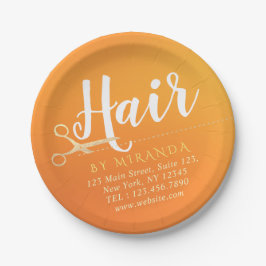 Haarstylistin Makeup Salon Chic Orange Gold Schere Pappteller