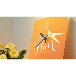 Haarstylistin Makeup Salon Chic Orange Gold Schere Quadratische Wanduhr