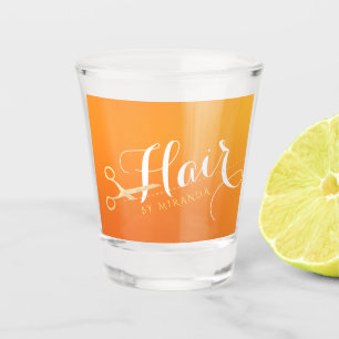 Haarstylistin Makeup Salon Chic Orange Gold Schere Schnapsglas
