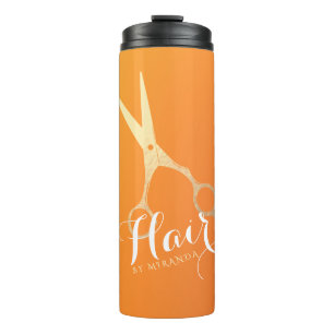 Haarstylistin Makeup Salon Chic Orange Gold Schere Thermosbecher