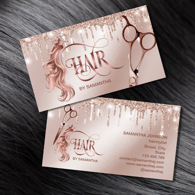 Haarstylistin Rose Goldtypografie Haarschere bu Visitenkarte (Von Creator hochgeladen)