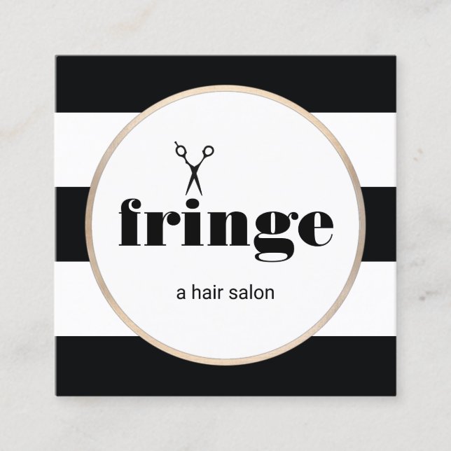 Haarstylistische Goldschere Schwarz-weiß gestreift Quadratische Visitenkarte (Vorderseite)