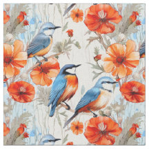 Haartrockner und Orangenmohn-Blume mit Vögeln