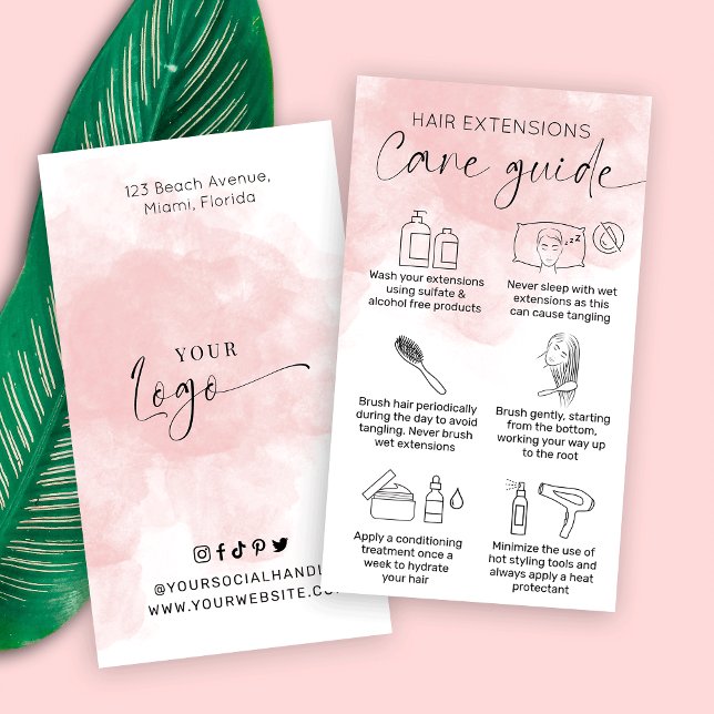 Haarverlängerungen nach Pflege Rosa Aquarellsalon Visitenkarte (Von Creator hochgeladen)