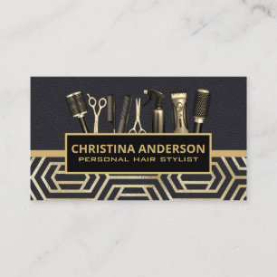 Haarwerkzeug Leder Gold Modern Geometric Visitenkarte