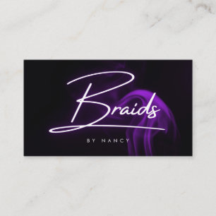 Haarzöpfe Lila Neon Rauch Haarstylist Salon Visitenkarte
