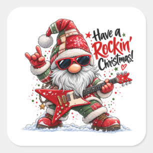 Hab ein rockiges Weihnachten Gitarre Gnom Quadratischer Aufkleber