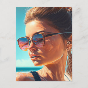 Hab einen großartigen Sommer   Schöne Frau am Stra Postkarte