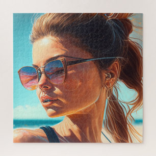 Hab einen großartigen Sommer   Schöne Frau am Stra Puzzle