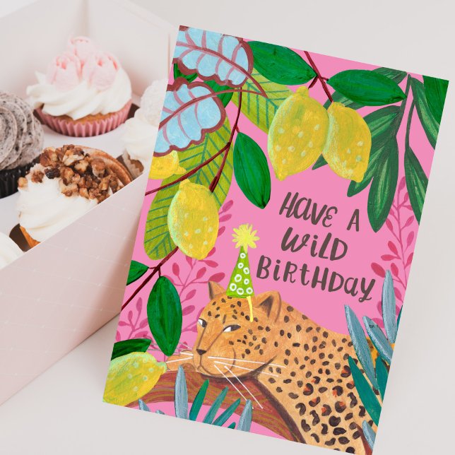 Hab Geburtstag wie ein Wilder Leopard Zitronen Dsc Karte (Have a Wild Birthday Leopard Lemon Jungle Fun Card)