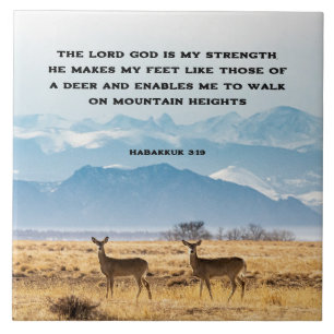 Habakkuk 3:19 Bibel Verse Deer and Mountains Fliese