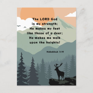 Habakkuk 3:19 Bibel Verse Deer on a Mountain Postkarte