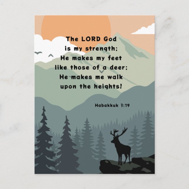 Habakkuk 3:19 Bibel Verse Deer on a Mountain Postkarte (Vorderseite)