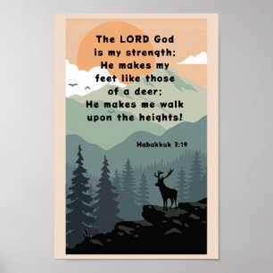 Habakkuk 3:19 Bibel Verse Deer on Mountain Poster