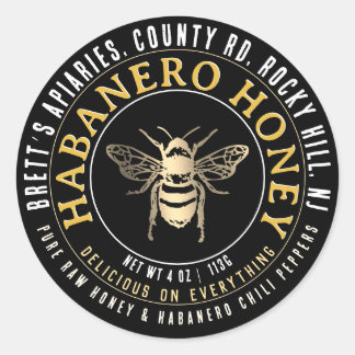 Habanero Honey Hot Raw Honey mit Goldbiene Runder Aufkleber