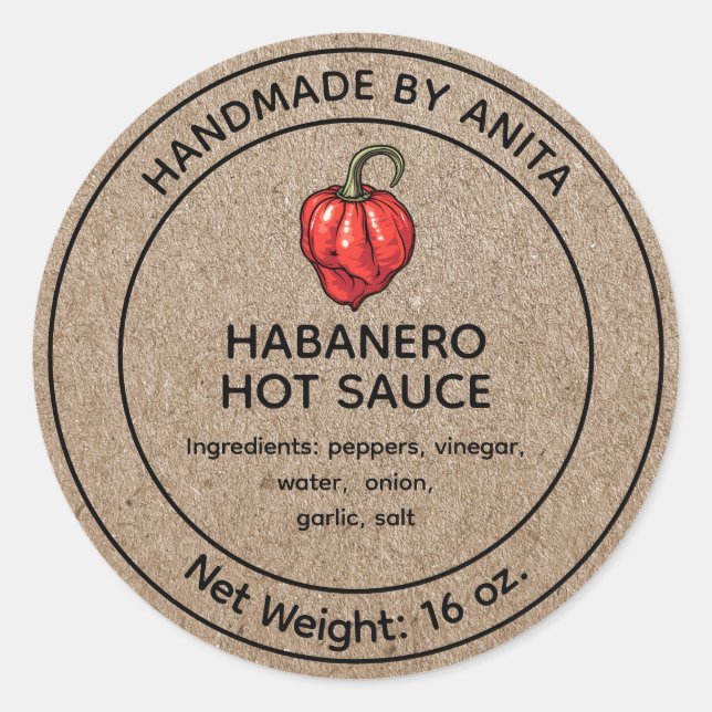 Habanero Hot Sauce Canning Jar Kraft Runder Aufkleber (Vorderseite)