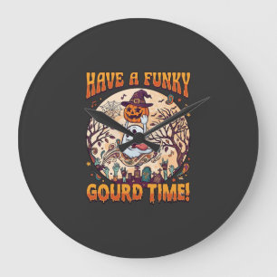 Habe funky Kürbis Zeit Halloween Geist Kürbis_1 Große Wanduhr