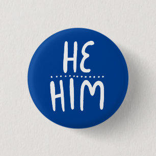 HABE/HABM Pronouns Blue Handlettering Minimaler Kn Button