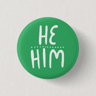 HABE/HABM Pronouns Green Handlettering Minimal Button