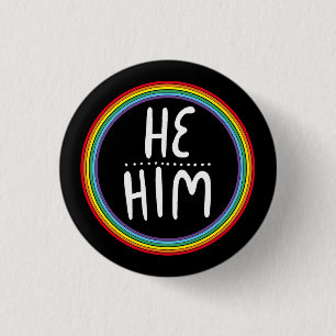HABE/HIM Pronouns Rainbow Handlettered Minimal Button