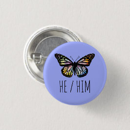 HABE Pronouns Watercolor Butterfly Button