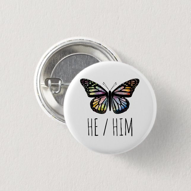 HABE Pronouns Watercolor Butterfly Button (Vorne & Hinten)