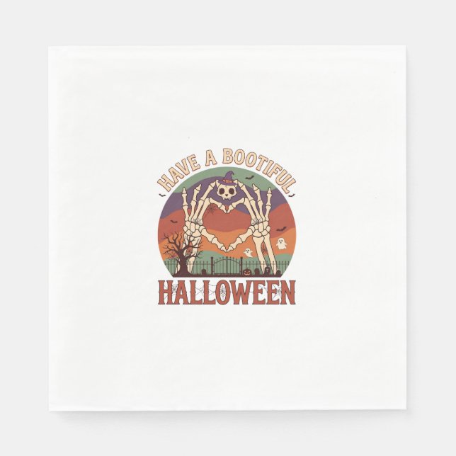 Haben Bootiful Halloween Skelett Hände Katze Schäd Serviette (Vorderseite)