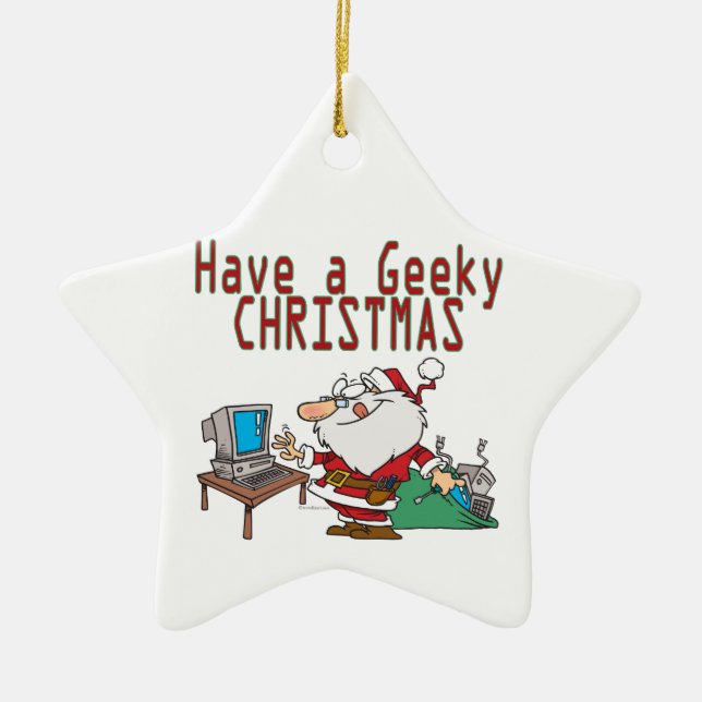 haben einen geekten Weihnachtsmann-Computer Keramikornament (Vorne)