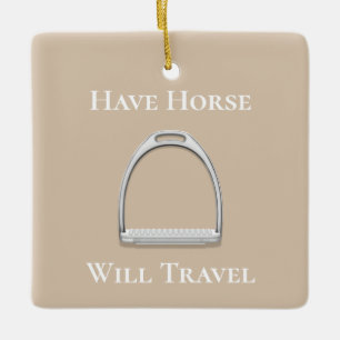 "Haben Pferd wird reisen" Stirrup Eisen auf Beige Keramikornament