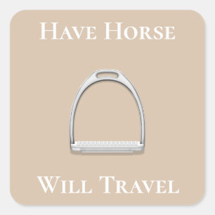 "Haben Pferd wird reisen" Stirrup Eisen Beige Quadratischer Aufkleber