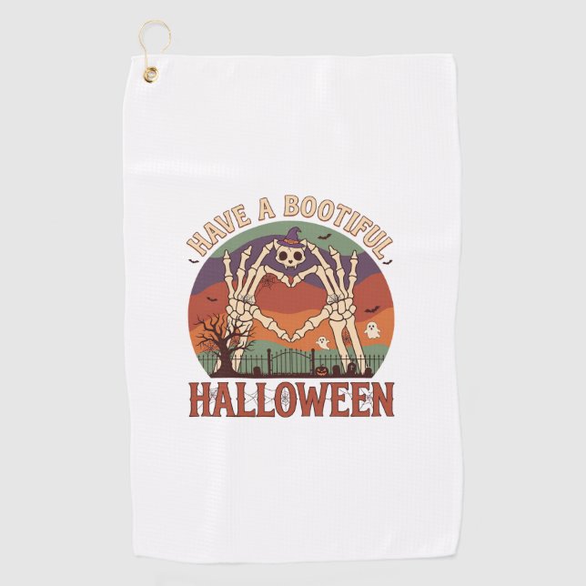 Haben Sie Bootiful Halloween Skelett Hände Katze S Golfhandtuch (Vorderseite)