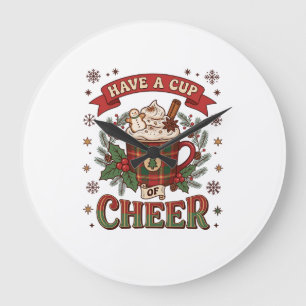 Haben Sie Cup Cheer Weihnachten Karo Tasse Heiße S Große Wanduhr