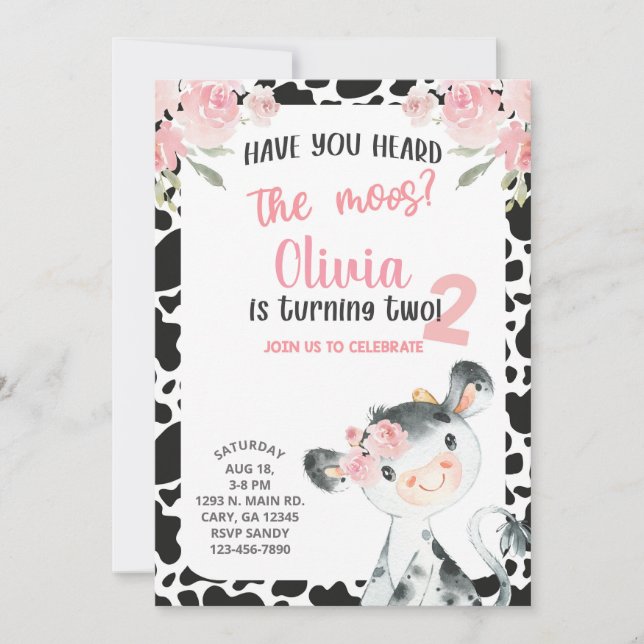 Haben Sie die Mooskuh Mädchen Birthday Einladung g (Vorderseite)