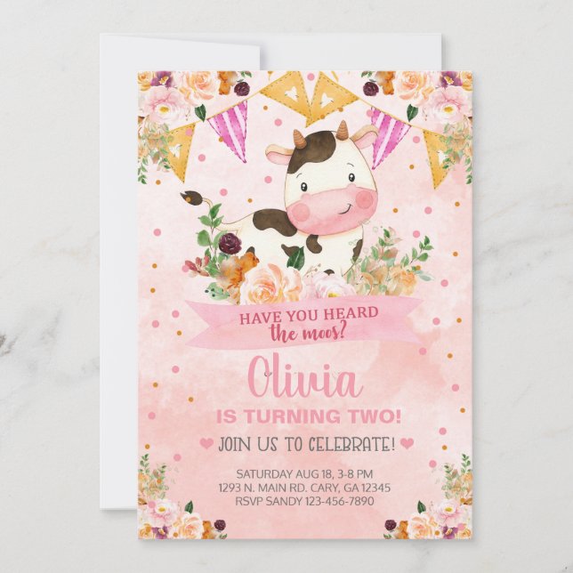Haben Sie die Mooskuh Mädchen Birthday Einladung g (Vorderseite)