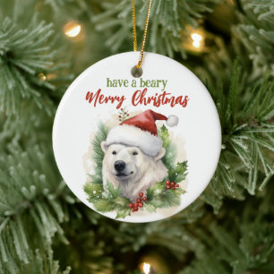Haben Sie ein Bärenfröhliches Weihnachten Eisbär F Keramik Ornament