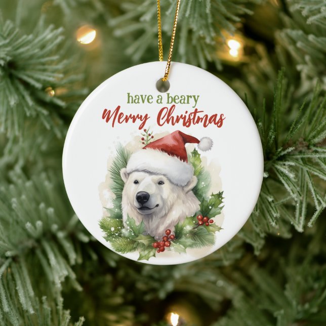 Haben Sie ein Bärenfröhliches Weihnachten Eisbär F Keramik Ornament (Baum)