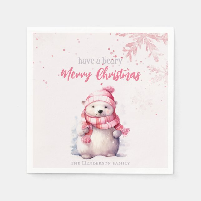 Haben Sie ein beary frohe Weihnachten Polar Bär Fu Serviette (Vorderseite)