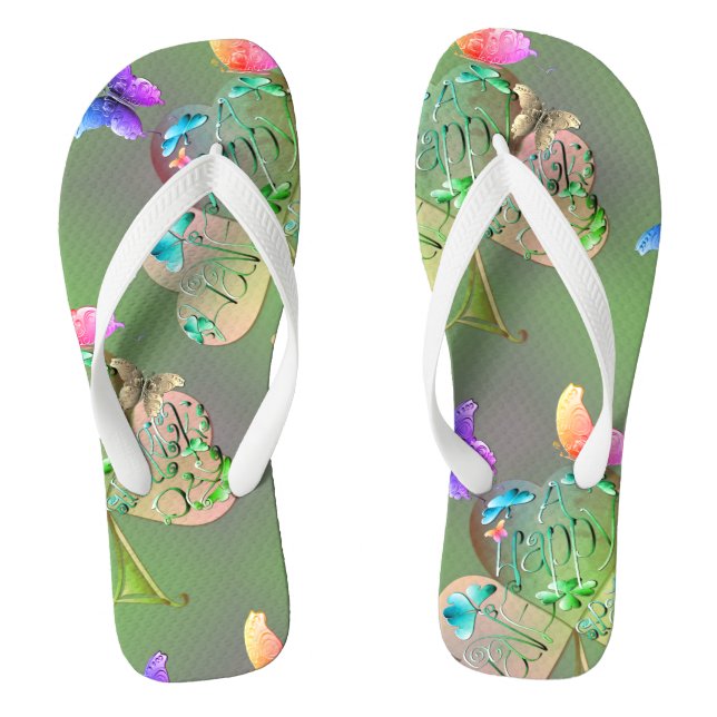 "Haben Sie ein glückliches St. Patrick's" Kleeblat Flip Flops (Fußbett)