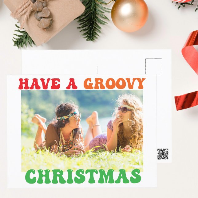 Haben Sie ein Groovy Weihnachten Niedliches Hippie Postkarte (Von Creator hochgeladen)