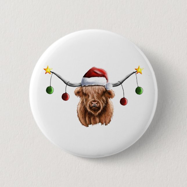 Haben Sie ein Merry Hielan Coo Weihnachten Button (Vorderseite)