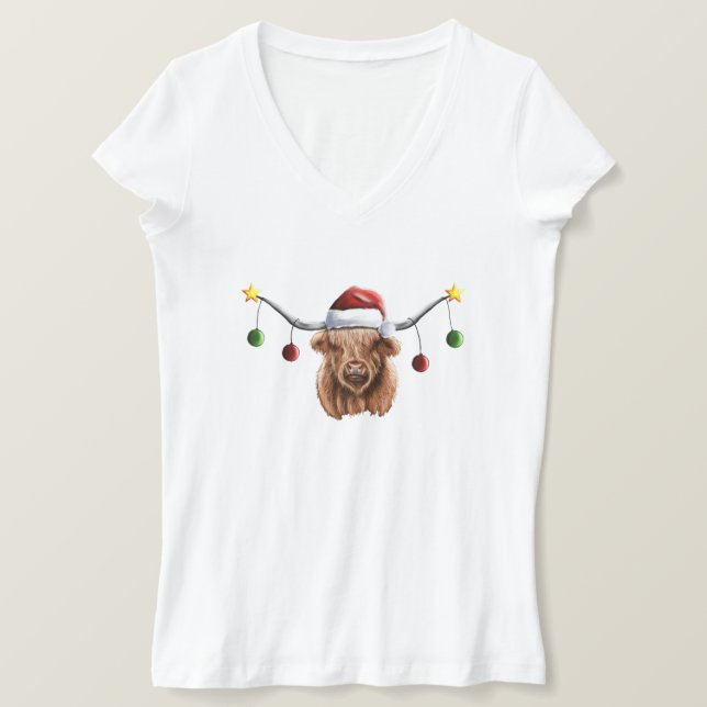 Haben Sie ein Merry Hielan Coo Weihnachten T-Shirt (Design vorne)