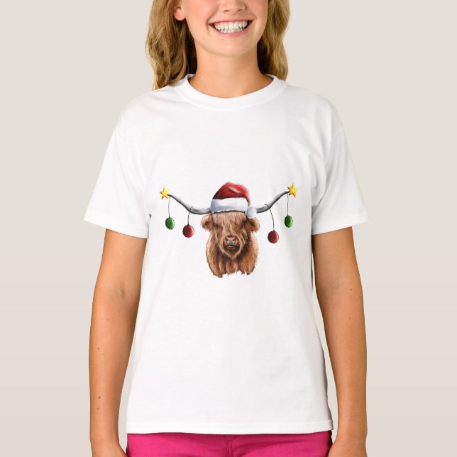 Haben Sie ein Merry Hielan Coo Weihnachten T-Shirt (Vorderseite)