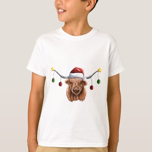 Haben Sie ein Merry Hielan Coo Weihnachten T-Shirt (Vorderseite)