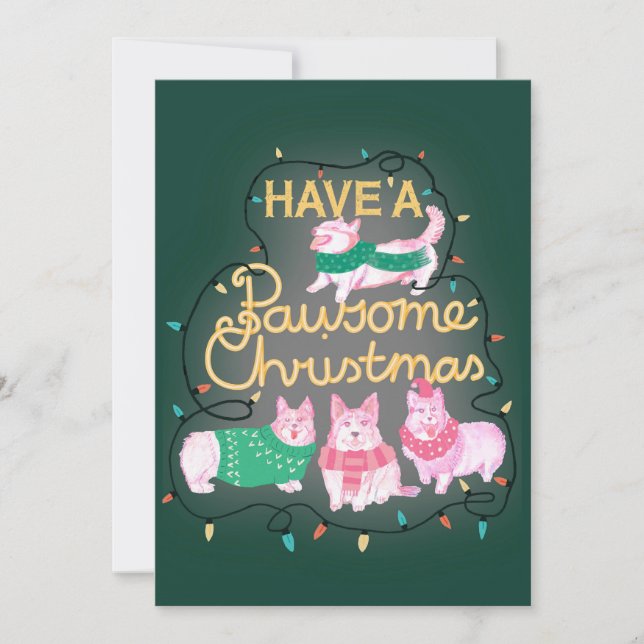 Haben Sie ein pawsome Weihnachtsfest Corgi Einladung (Vorderseite)