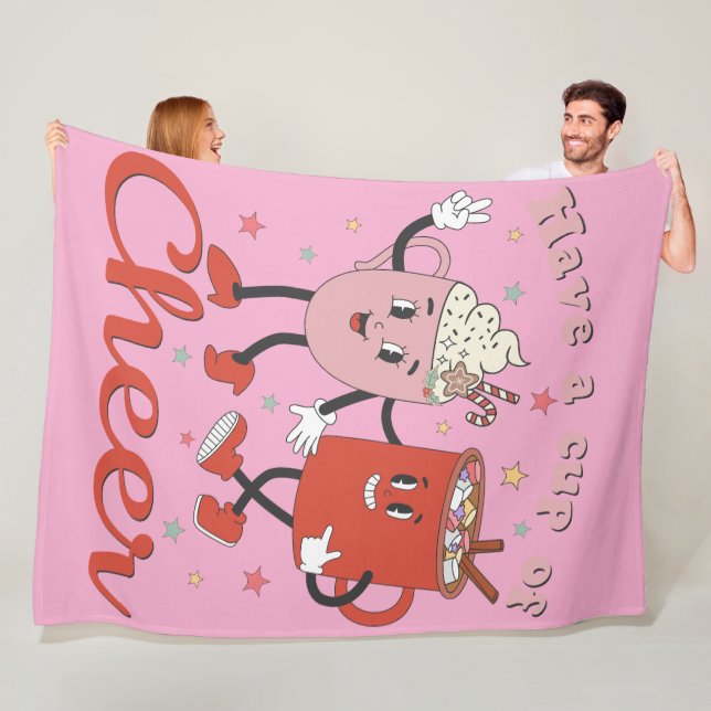 Haben Sie eine Tasse Cheer Retro Rosa Weihnachten Fleecedecke (Beispiel)