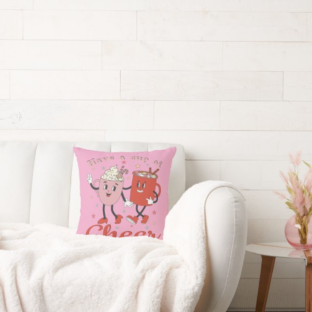 Haben Sie eine Tasse Cheer Retro Rosa Weihnachten Kissen (Liege)